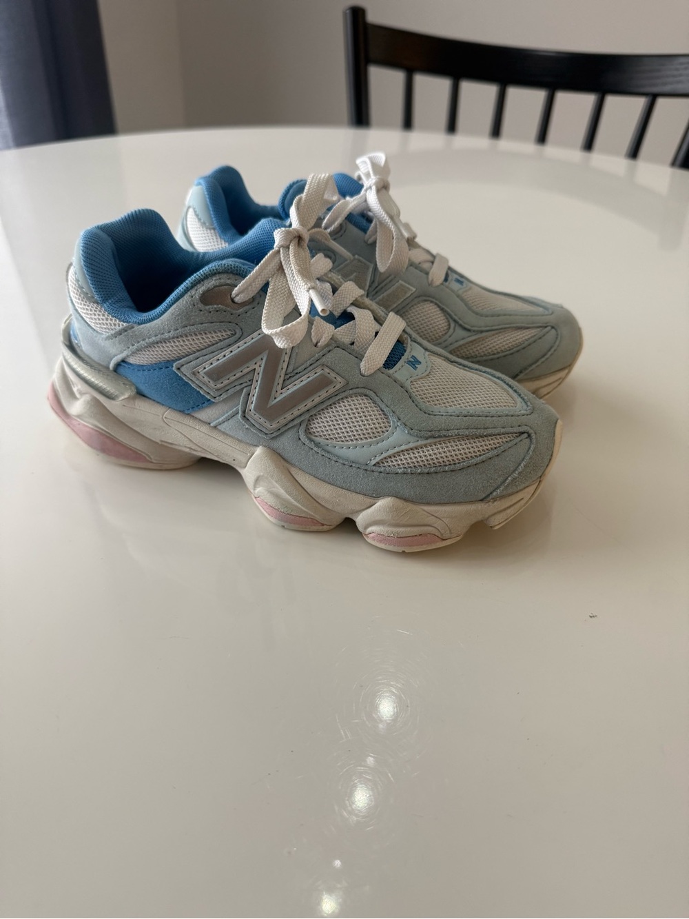 New Balance 9060 Baby Blue and White Mesh Suede Sneakers